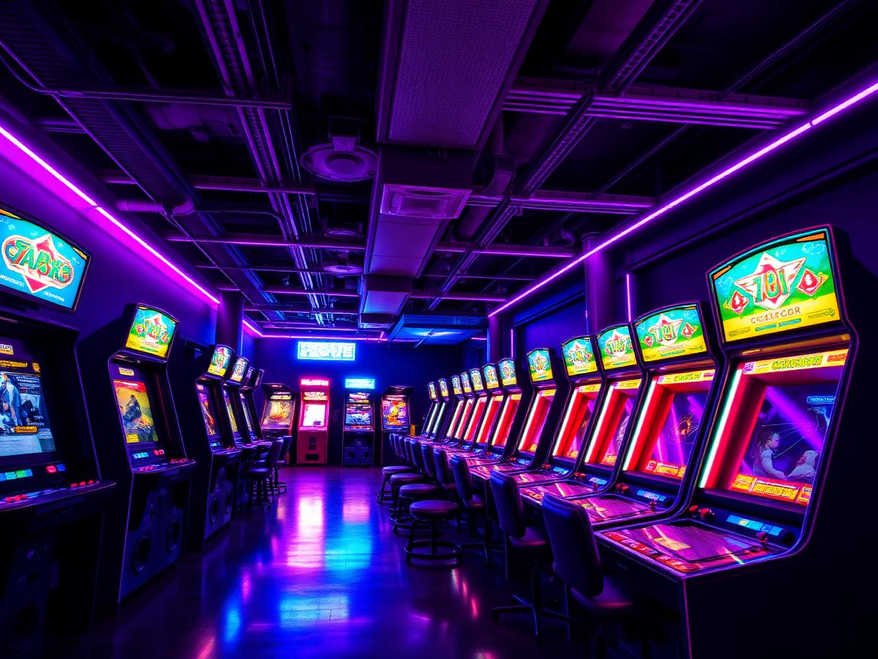 Neon-lit arcade cabinets
