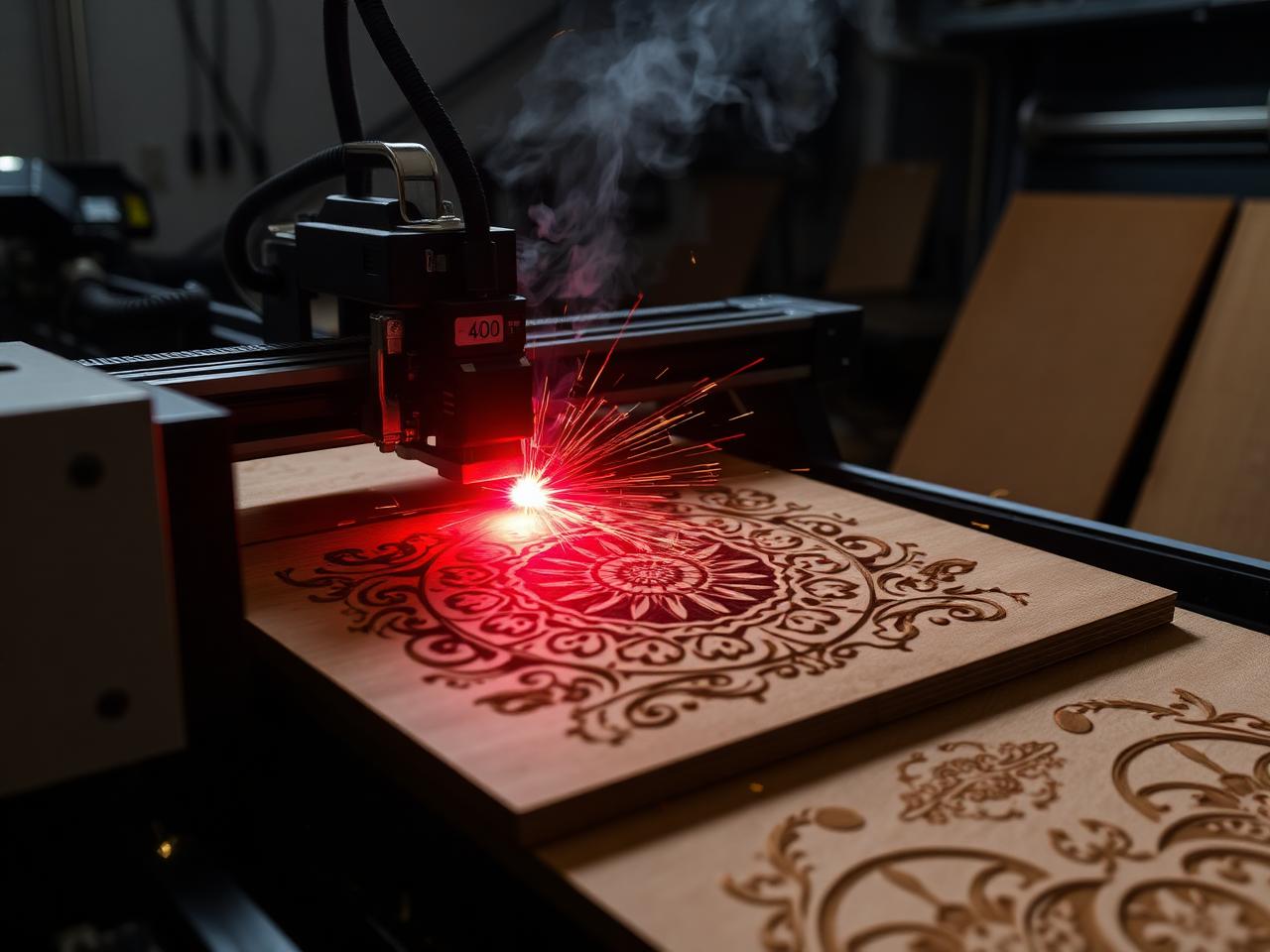 Laser cutter engraving wood